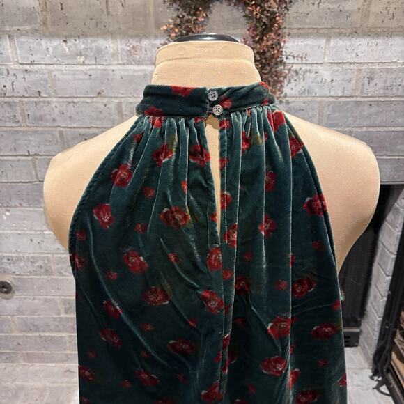 NWT Loft Shirred Floral Velvet Sleeveless Halter Top Size XL Green Flowy - Picture 5 of 7